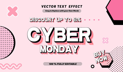 Cyber Monday 3D Vector Text Effect Editable Retro Pop Art Style