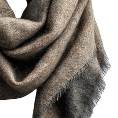 Soft, taupe-gray wool scarf with fringed edge