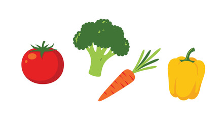 Fresh vegetables including broccoli tomato carrot and yellow pepper illustration