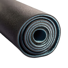 Rolled yoga mat, dark gray top, teal bottom