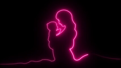 vibrant pink neon outline animation of a mother holding her baby in a tender embrace against a dark background a symbol of love family and connection - Powered by Adobe