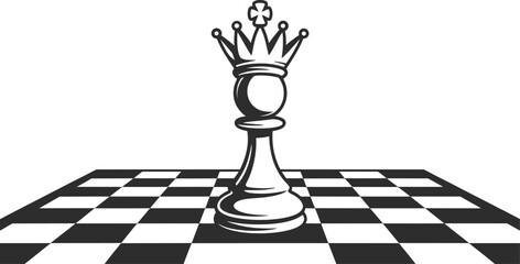 Chess Queen Pawn on Board Vector Illustration.