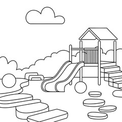 stairs and small playhouse vector style coloring page 