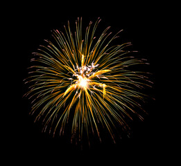 Colorful firework sparkling on black background for celebration and anniversary