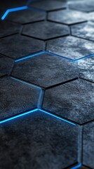 Blue Hexagon Pattern Glowing Edge Abstract Background Digital Tech Grid Copy Space