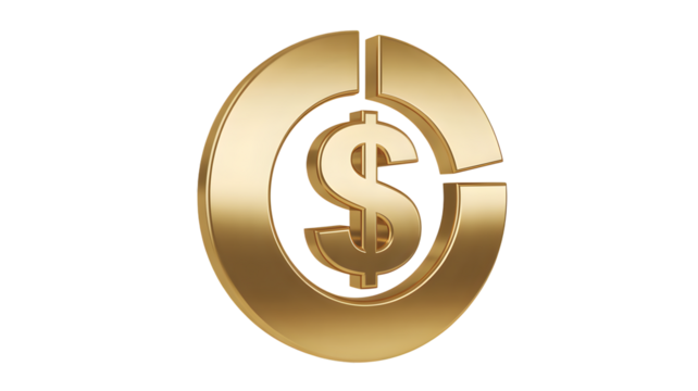 Golden dollar sign inside a segmented circle against a - Powered by Adobe