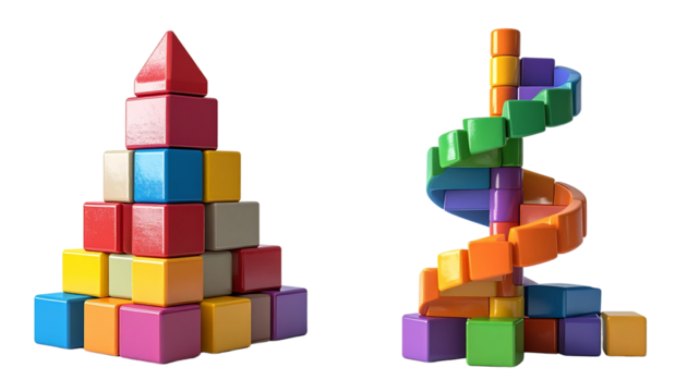 Children’s colorful building blocks 3D render isolated on transparent background