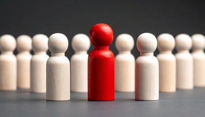 "Standout individuality in a crowd, symbolized by a bold red figure among neutral peers."