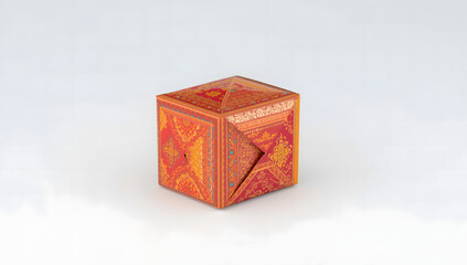 Obraz premium Decorative Diwali cracker-style gift box with red and gold design, representing Indian festive packaging, celebration, and traditional holiday decoration concept