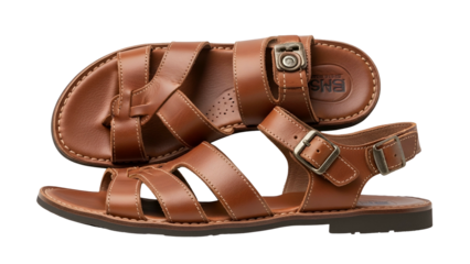 Pair of traditional stitched leather sandals displayed against a dark backdrop