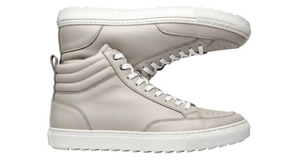 Upscale leather high top athletic footwear displayed against a dark background