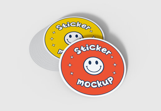 Stacked Round Sticker Mockup