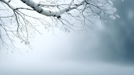 Ethereal birch branches in soft focus with misty haze backdrop creating a dreamy, tranquil mood for artistic and naturethemed compositions