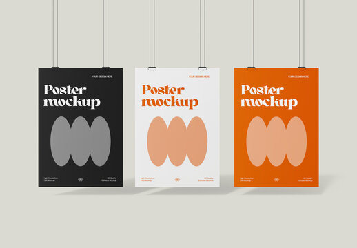 Three Hanging Poster Mockup Template
