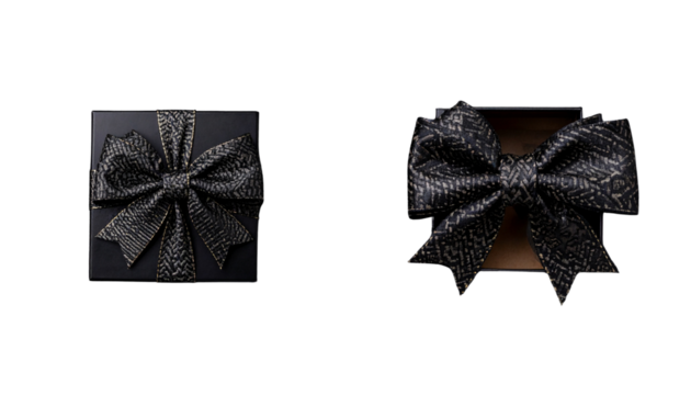 Contemporary patterned gift box with decorative bow isolated on transparent background