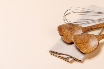 Kitchen utensils on beige table