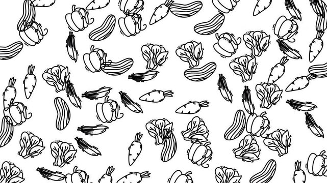 Black and White Vegetable Pattern Fresh Produce Background Art