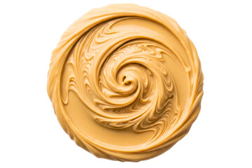 Swirl of creamy smooth peanut butter spread in a circle shape isolated on transparent background