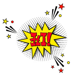 Comic lettering hi. Vector bright cartoon illustration in retro pop art style. Comic text sound effects. EPS 10.