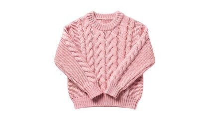 Warm, cozy cable knit garment in a soft pink shade presented on a solid black background