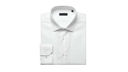 Crisp white dress garment is neatly folded against a dark background