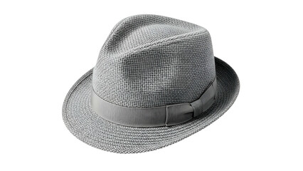 Woven light gray fedora style headwear rests against a solid black background