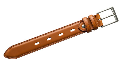 Classic brown leather waist accessory featuring a polished metallic buckle isolated on a deep black background.