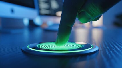 Woman uses biometric fingerprint scanner for digital security and access providing identity verification animation - Powered by Adobe