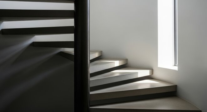 Elegant spiral staircase with natural light and modern design elements