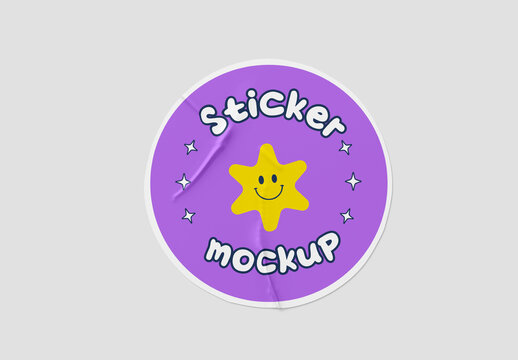 Crumpled Round Sticker Mockup