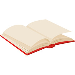 Open Book With Red Cover and Cream Colored Pages Illuminated by Soft Light on a Transparent Background