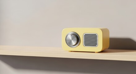 Modern Minimalist Vintage Radio on Clean Wooden Shelf Display
