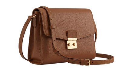 Rectangular leather shoulder bag in rich brown color displayed against a solid black background