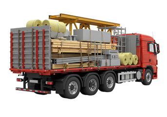 Construction truck loaded with supplies delivery