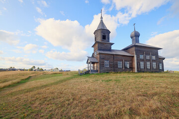wooden church, landscape wooden architecture of the Russian north, Orthodox architecture...