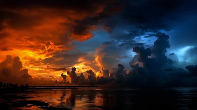 A stunning natural scene showing morning light shining on one half of the sky while the opposite side remains dark. The contrast between light and shadow creates a dramatic and atmospheric view &mdash; perf