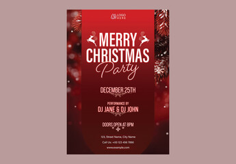 Merry Christmas Party Flyer Editable Design with Event Details in Red Color.