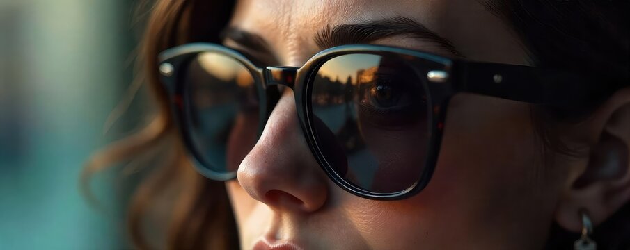 Stylish sunglasses concealing a miniature camera lens, a spy gadget concept Perfect for thriller, mystery, or tech themes Close-up shot highlighting detail and sleek design , mini camera, gadget