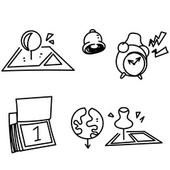 doodle calendar time location set icon in hand drawn style cartoon