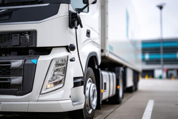 Electric truck delivering goods in sustainable logistics