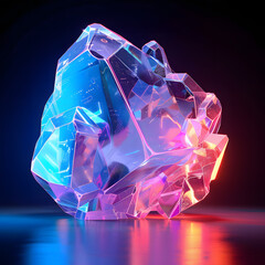 Futuristic Crystal Formation with Neon Lights and Translucent Reflections