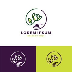 Premium Vector | Flower hand care shop store sale logo