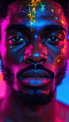 Fototapeta premium Close-up of a Black person with vibrant neon paint