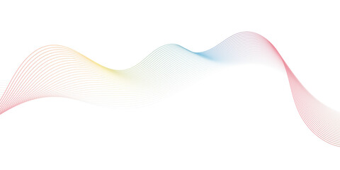 Abstract colorful wave background with smooth gradient lines in pastel tones. Modern flowing motion design, minimal composition, clean white backdrop, suitable for tech, sound, or digital themes. © feroj
