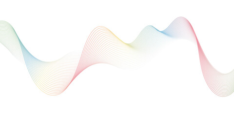 Abstract colorful wave background with smooth gradient lines in pastel tones. Modern flowing motion design, minimal composition, clean white backdrop, suitable for tech, sound, or digital themes.