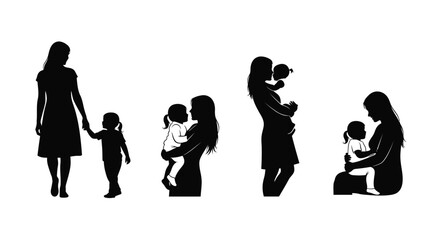 Silhouette of mothers with children representing generations and familial bonds