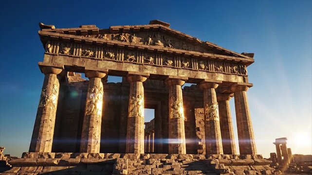 Ancient Wonders Exploring the Majestic Ruins of the Parthenon at Sunset.