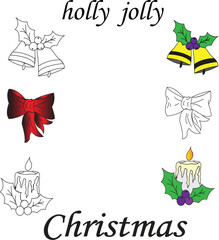 Christmas Elements Vector Set | Bells, Bows, Candles, Holly, and Lettering