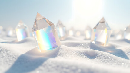 Prism Crystal Structures Shining on Snow
