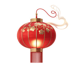 Red lantern with gold floral accents and tassel hanging